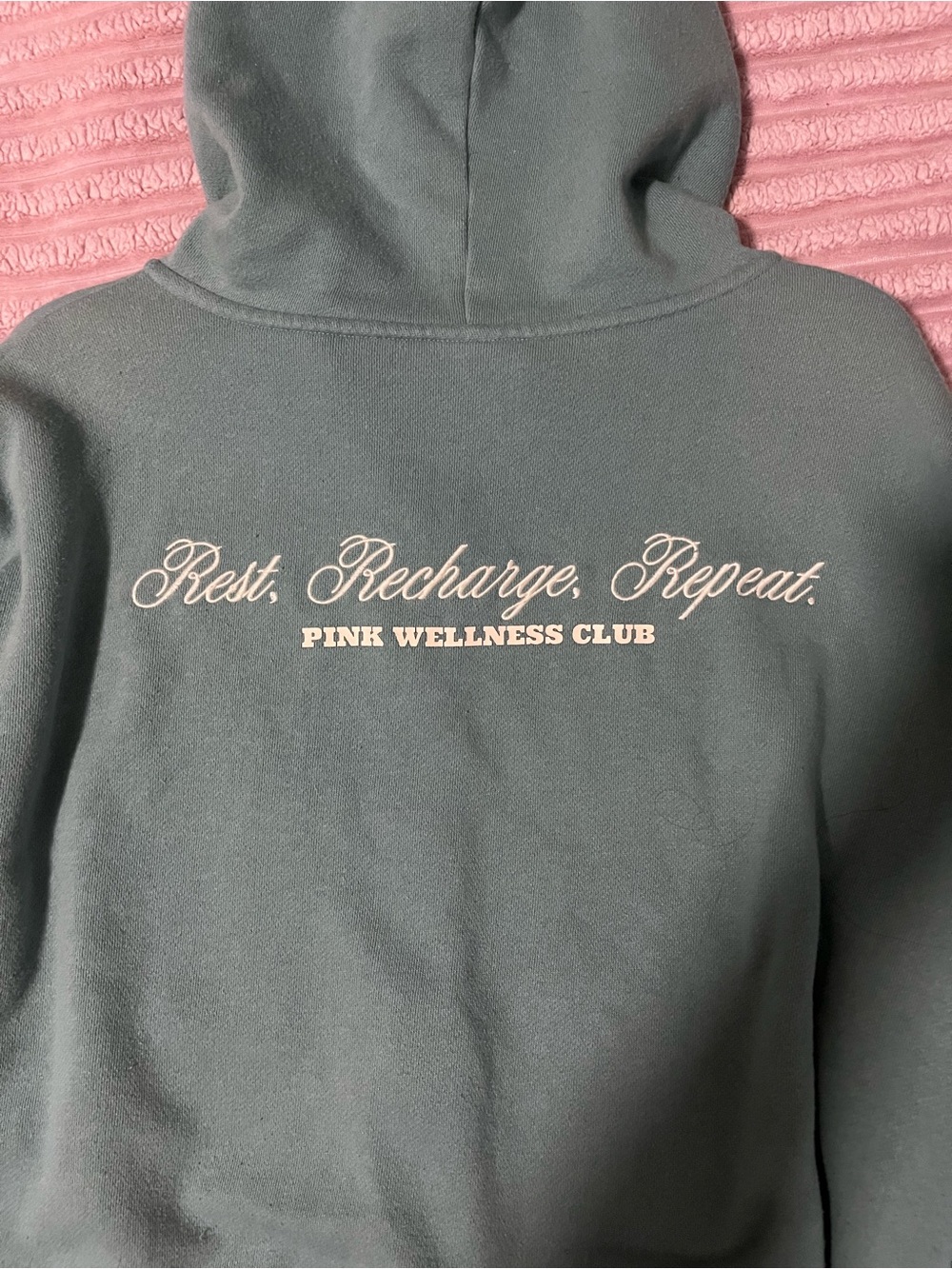 PINK Victoria's Secret Dark Green Hoodie with Cream Script